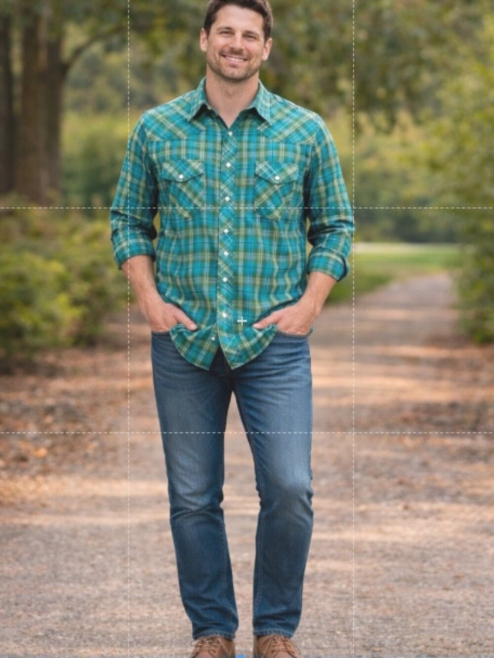 C22 Wrangler Green and Blue Button Down Shirt, Large, Pre-owned